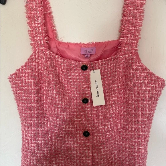 miami Pink Tweed Button-Front Mini Dress - Picture 7 of 9